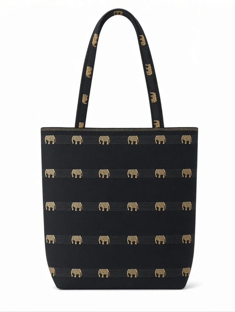 NEW Black & Gold Elephant Print Handbag Tote 12